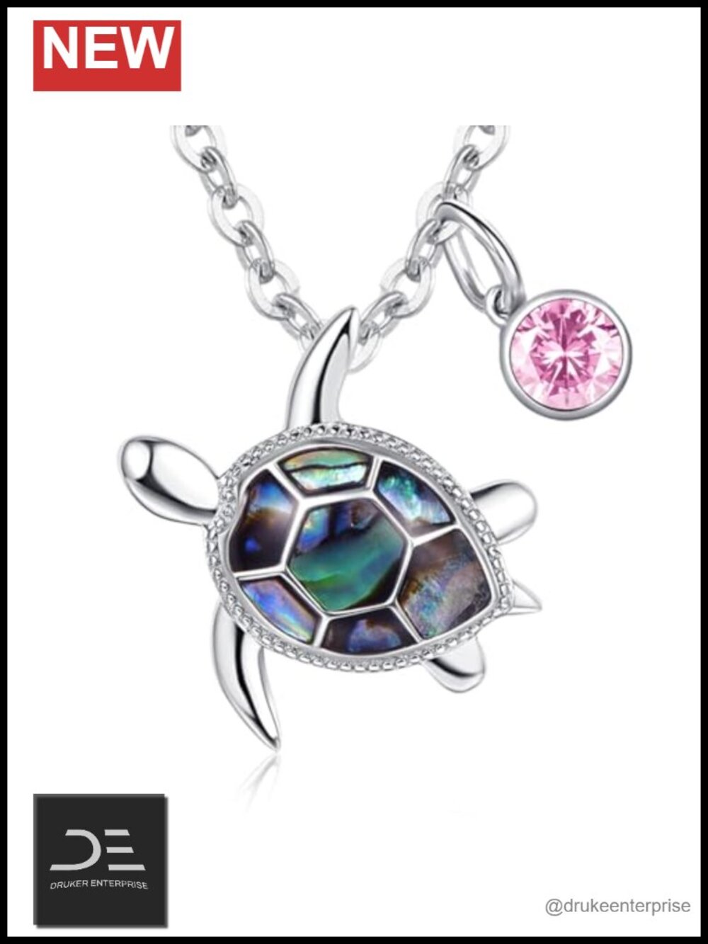 925 Sterling Silver Turtle Birthstone Pendant Necklace